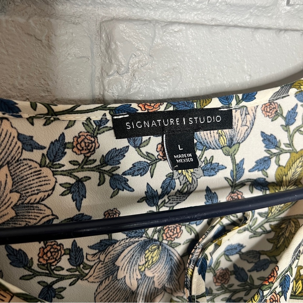 Floral Print Long-Sleeve Peasant Top - Cream/Olive - Picture 11 of 15